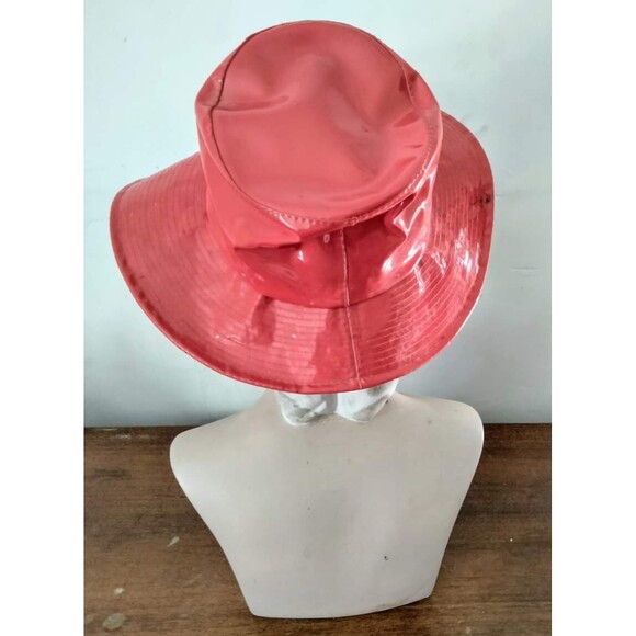 1960s Vintage Mod Red Vinyl Floppy Brim Hat - Picture 4 of 4